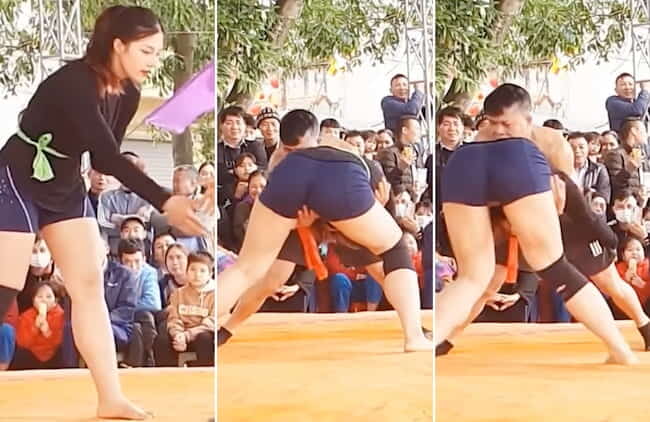 これは酷い。男女混合レスリングでマ○コ触られた女の子があからさまに感じてしまう動画が話題に