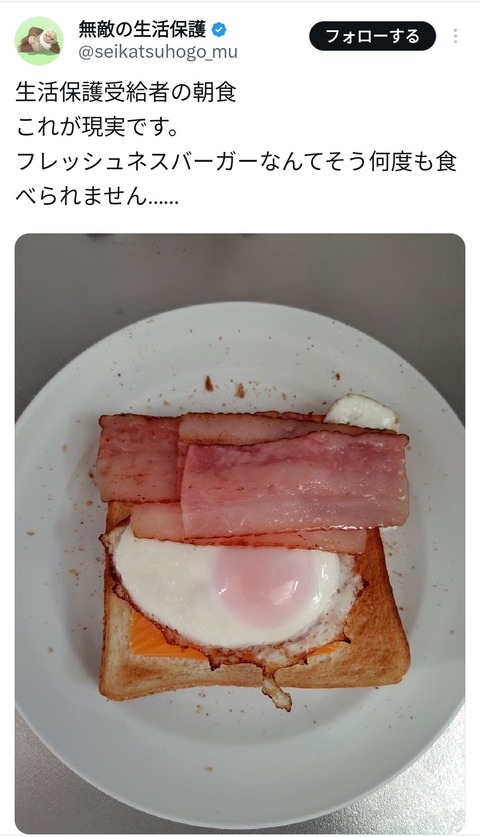 【画像】 生活保護「これがわたしの朝食です。贅沢なんて出来ません」