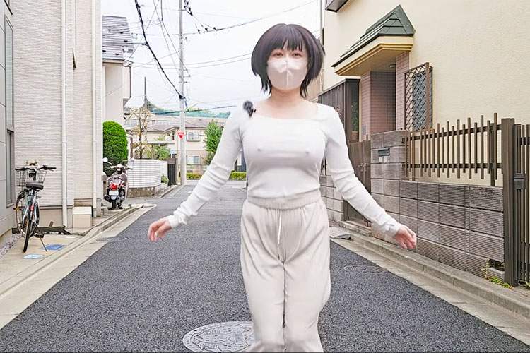 住宅街の路地で普段着姿の主婦がノーブラでジャンプする動画【障害を持った夫を支える幸子。】
