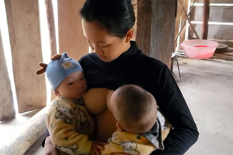 掘っ立て小屋、焚火、手作りベビーベッド...本当に現代か？！って状況で行われる授乳映像